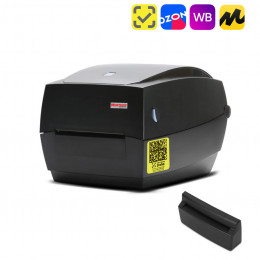 Kit: MERTECH TLP100 TERRA NOVA thermal transfer label printer with a cutter (Ethernet, RS232, USB) black