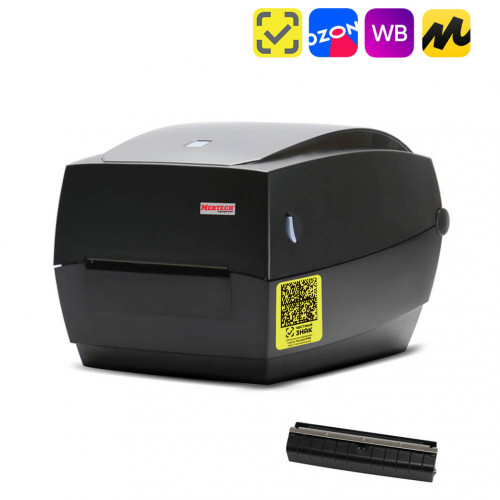 Kit: MERTECH TLP100 TERRA NOVA Thermal Transfer label Printer with separator (Ethernet, RS232, USB) black
